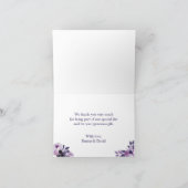 水彩画の紫色の花のエレガントな結婚式は感謝していしています サンキューカード (内部)