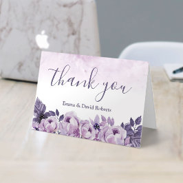 水彩画の紫色の花のエレガントな結婚式は感謝していしています サンキューカード