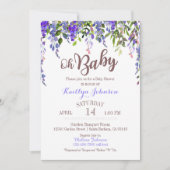 水彩画の紫色の藤のモダンなベビーシャワー 招待状 (正面)