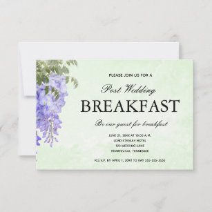 水彩画の紫色の藤の結婚式の朝食RSVP 出欠カード