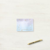 水彩画の紫色の青い金ゴールドは|のモノグラムの名前を主演します ポストイット (デスク上)