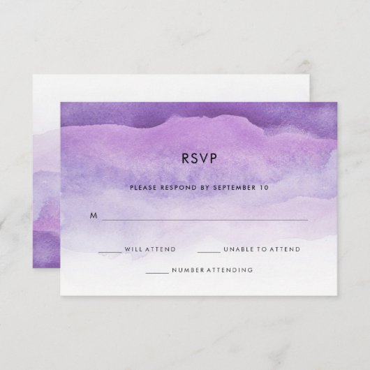 水彩画の紫色は|結婚RSVPの応答を振ります 出欠カード (正面/裏面)