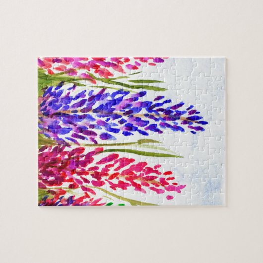 水彩画の紫色花の芸術のLupineの野生の花 ジグソーパズル (横)