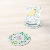 水彩画の結婚する緑の葉のリース| ラウンドペーパーコースター (インサイチュ)