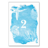 水彩画の結婚式のテーブル数のSeahells テーブルナンバー (裏面)
