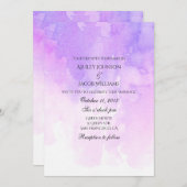 水彩画の結婚式の招待状。ピンクとパープル 招待状 (正面/裏面)