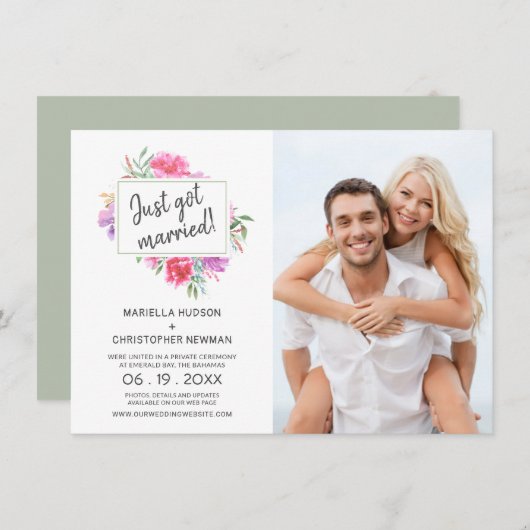 水彩画の結婚式の花束の結婚の発表 案内状 (正面/裏面)