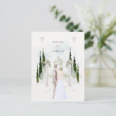 水彩画の結婚式アーチとカップル ポストカード (スタンド正面)