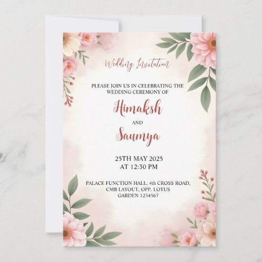 水彩画の結婚式招待状 招待状 (正面)