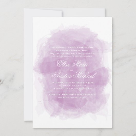 水彩画の結婚式招待状-紫色の水彩画 招待状 (正面)
