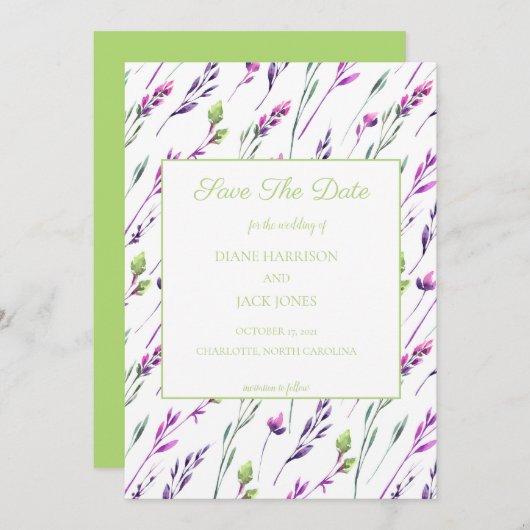 水彩画の結婚式・Save the Date 招待状 (正面/裏面)