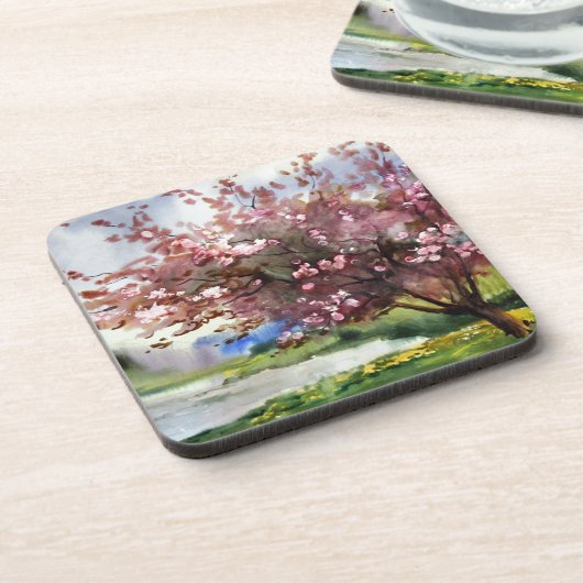 水彩画の絵画の景色 コースター (左側)