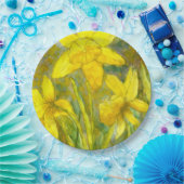 水彩画の絵画、黄色い花の芸術、ラッパスイセン ペーパープレート (パーティー)