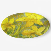 水彩画の絵画、黄色い花の芸術、ラッパスイセン ペーパープレート (アングル)