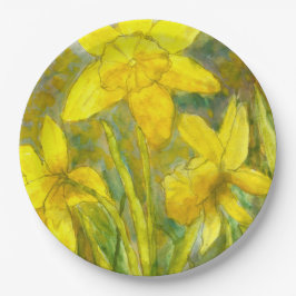水彩画の絵画、黄色い花の芸術、ラッパスイセン ペーパープレート