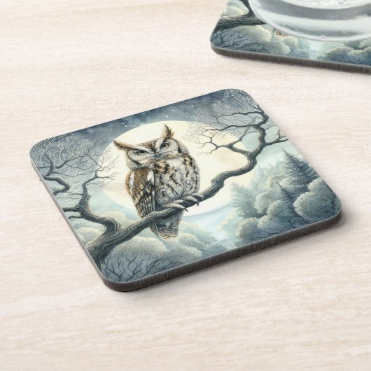 水彩画の絶叫フクロウ コースター (左側)