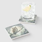 水彩画の絶叫フクロウ ストーンコースター (横)