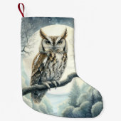 水彩画の絶叫フクロウ スモールクリスマスストッキング (正面)
