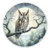 水彩画の絶叫フクロウ セラミックノブ (正面)