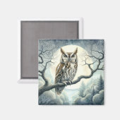 水彩画の絶叫フクロウ マグネット (正面/裏面)