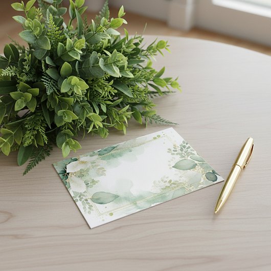 水彩画の緑とゴールドの空白のウェディング 招待状