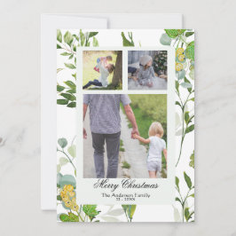水彩画の緑の植物と３つの実の写真　クリスマス シーズンカード
