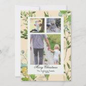 水彩画の緑の植物と３つの実の写真　クリスマス シーズンカード (正面)