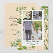 水彩画の緑の植物と３つの実の写真　クリスマス シーズンカード (正面/裏面)