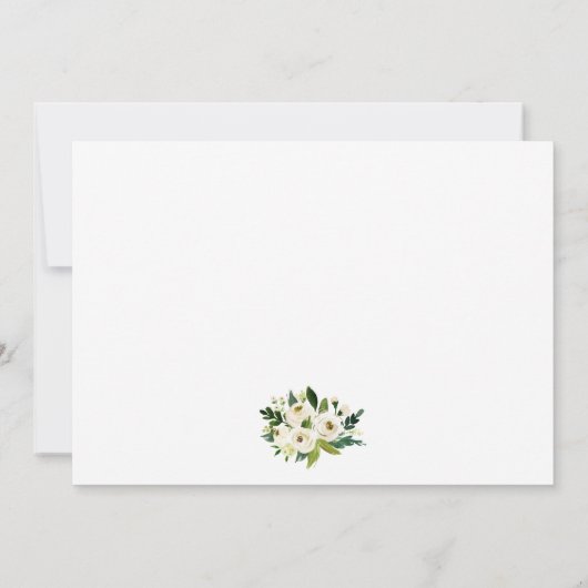 水彩画の緑の白い花の結婚式の写真 サンキューカード (裏面)