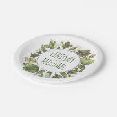 水彩画の緑の草木は素朴な森林結婚式を包みます ペーパープレート (アングル)