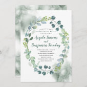 水彩画の緑の草木|のユーカリの婚約パーティ 招待状 (正面/裏面)