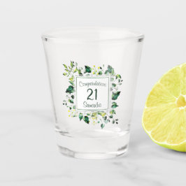 水彩画の緑の葉-年齢の誕生日 ショットグラス