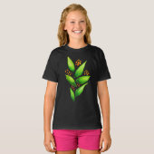 水彩画の緑植物のオレンジ果実の女の子 Tシャツ (正面フル)