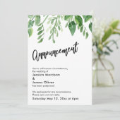 水彩画の緑　延期になった結婚のお知らせ 招待状 (スタンド正面)
