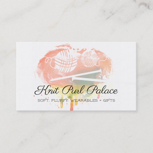 水彩画の編み物針ヤーンの名刺 名刺 (正面)