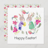 水彩画の繊細なイースターうさぎと卵 シーズンカード (正面/裏面)