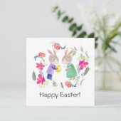 水彩画の繊細なイースターうさぎと卵 シーズンカード (スタンド正面)