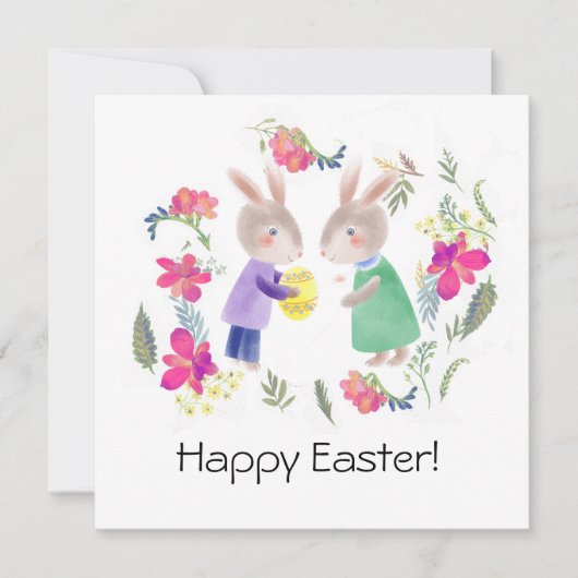 水彩画の繊細なイースターうさぎと卵 シーズンカード (正面)