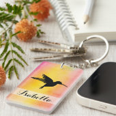 水彩画の織り目加工のハチドリColibri Keychain キーホルダー (正面右)