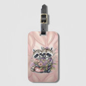 水彩画の美しいタヌキのカップルと花 ラゲッジタグ (正面縦)