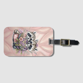 水彩画の美しいタヌキのカップルと花 ラゲッジタグ