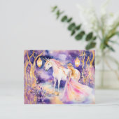 水彩画の美しいプリンセスとユニコーン ポストカード (スタンド正面)