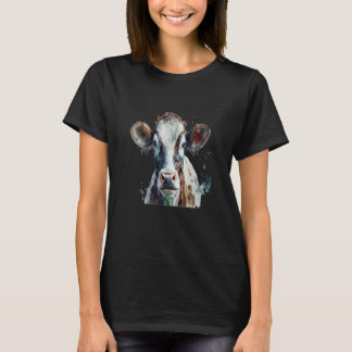 水彩画の美しい牛の肖像画 Tシャツ