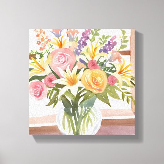 水彩画の美しい花｜春の花束 キャンバスプリント (正面)