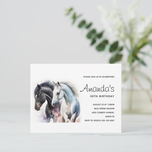 水彩画の美しい馬の誕生日招待状 ポストカード (スタンド正面)
