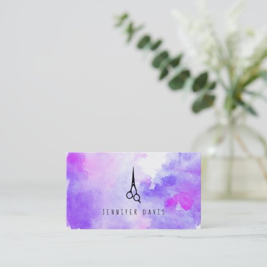水彩画の美容師の美容師の（ばちゃばちゃ）跳ねる 名刺 (スタンド正面)