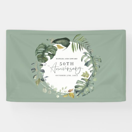 水彩画の群葉の写真の結婚記念日のパーティー 横断幕 (横)