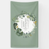 水彩画の群葉の写真の結婚記念日のパーティー 横断幕 (縦)