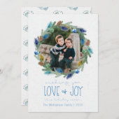 水彩画の群葉の孔雀の羽のリースの写真 シーズンカード (正面/裏面)