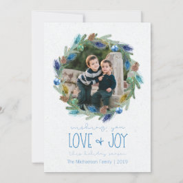 水彩画の群葉の孔雀の羽のリースの写真 シーズンカード